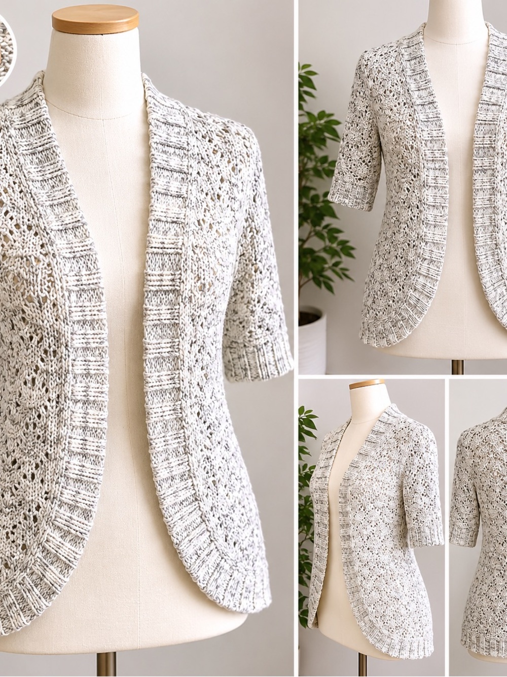 Belldini half sleeve white/ grey knit cardigan